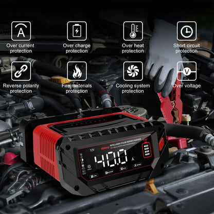 HTRC 40A Car Battery Charger 6V 12V 24V Charger for Lithium LiFePO4 Lead-acid AGM GEL Battery 9-stage Car Motorcycle Charger