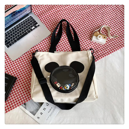 Cute Cartoon Mickey Portable Tote Fashion Canvas Outside To Carry Shopping Bags Tide Shoulder Diagonal Bag