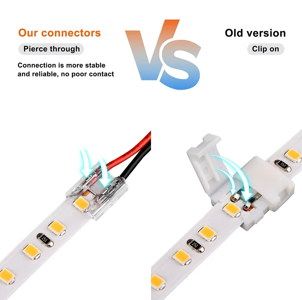 12pcs Solderless LED Connector Transparent 4 in 1 DIY Connectors with 15cm Wire For 2pin 8mm 10mm COB SMD LED Strip Lights