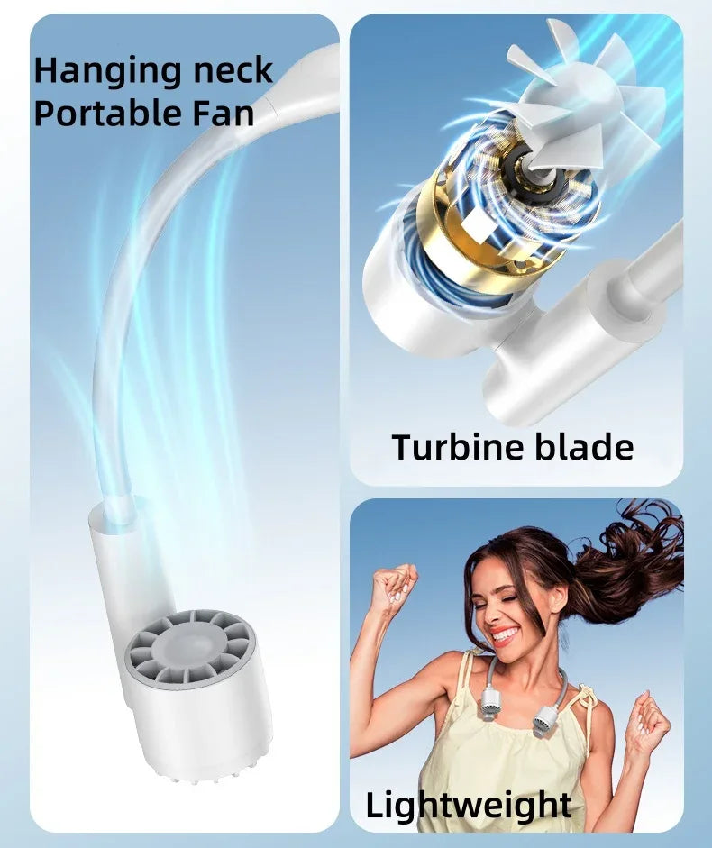 Portable Lightweight Halter Neck Air Cooling Fan USB Rechargeable Outdoor Travel Sport Wearable Mini Hanging Neck Fan 3Gear Wind