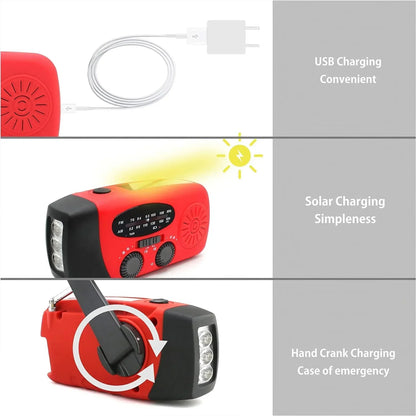 Multifunctional Portable Radio Hand Crank Solar Power FM AM WB NOAA Weather Radio Emergency LED Flashlight Flashlight Power Bank