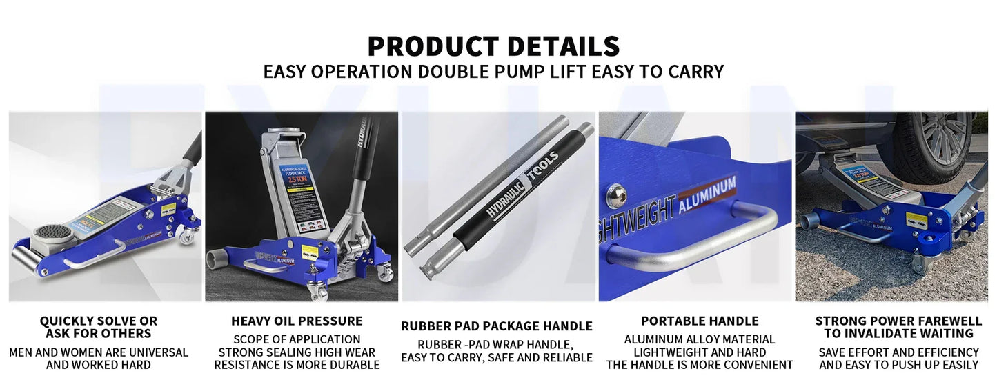 Automotive Aluminum Alloy Horizontal Hydraulic Jack Tire Replacement Auto Repair Lifting Jack Car SUV Off road Vehicle Aluminum