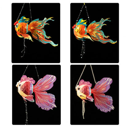 1 Set Goldfish Paper Lantern with Pole DIY Handmade Lantern Chinese New Year Mid-Autumn Festival Fish Night Light Material Bag