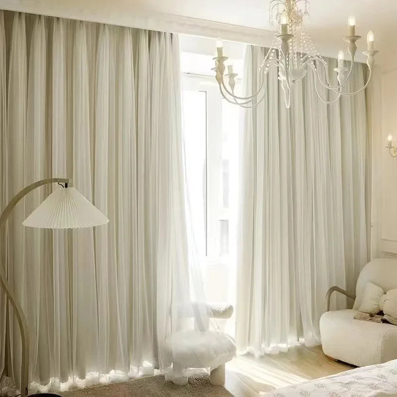 Nordic Style Solid Color Cloth Yarn Integrated Blackout Curtain Modern Bedroom Shade Curtains Living Room Luxury 나비주름 커튼 Шторы