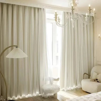 Nordic Style Solid Color Cloth Yarn Integrated Blackout Curtain Modern Bedroom Shade Curtains Living Room Luxury 나비주름 커튼 Шторы