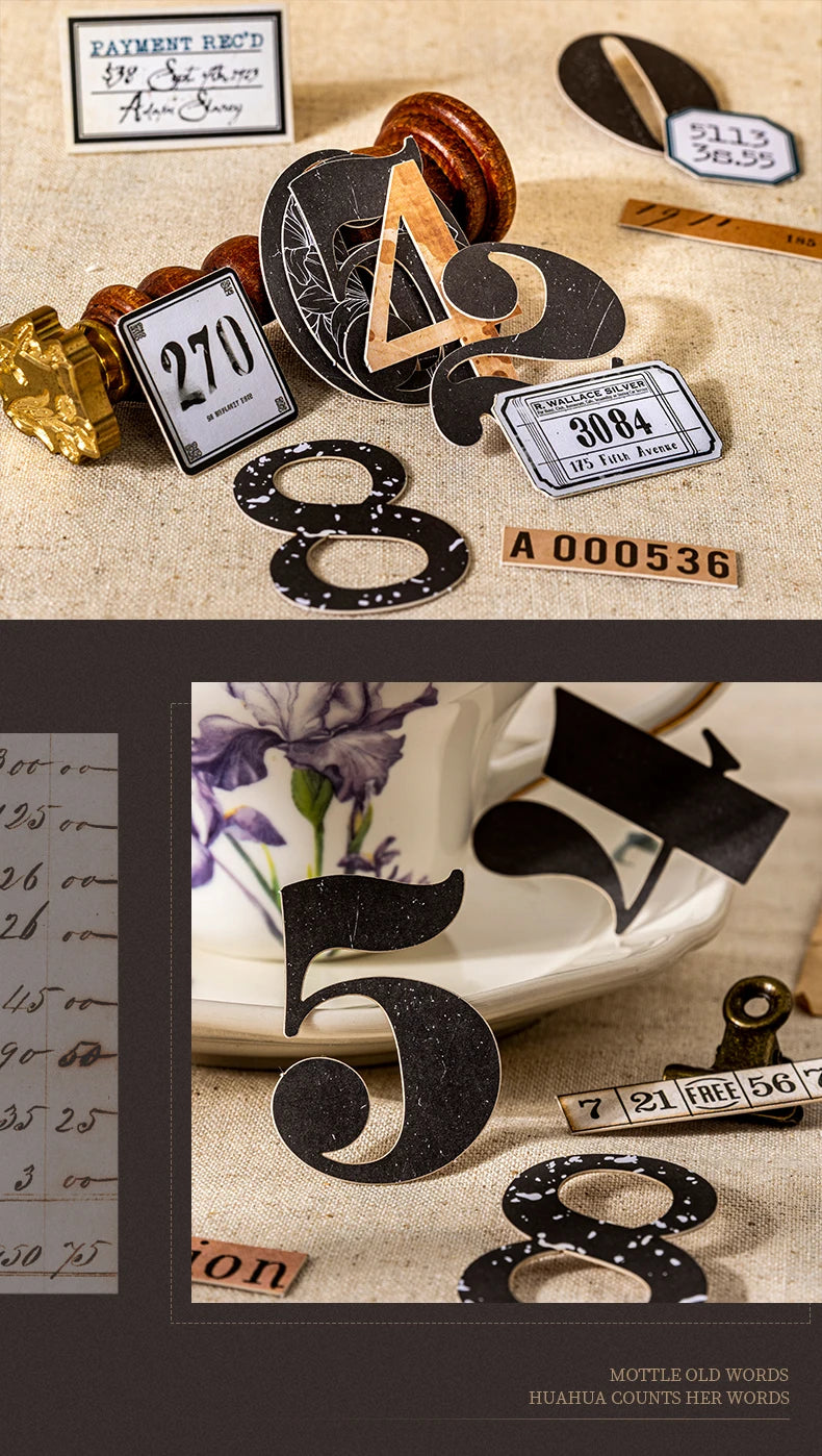 Journal GO 20pcs Creative Hard Card Vintage Numbers Stickers for Photo Frame Scrapbooking Journaling diy Retro Number Sticker