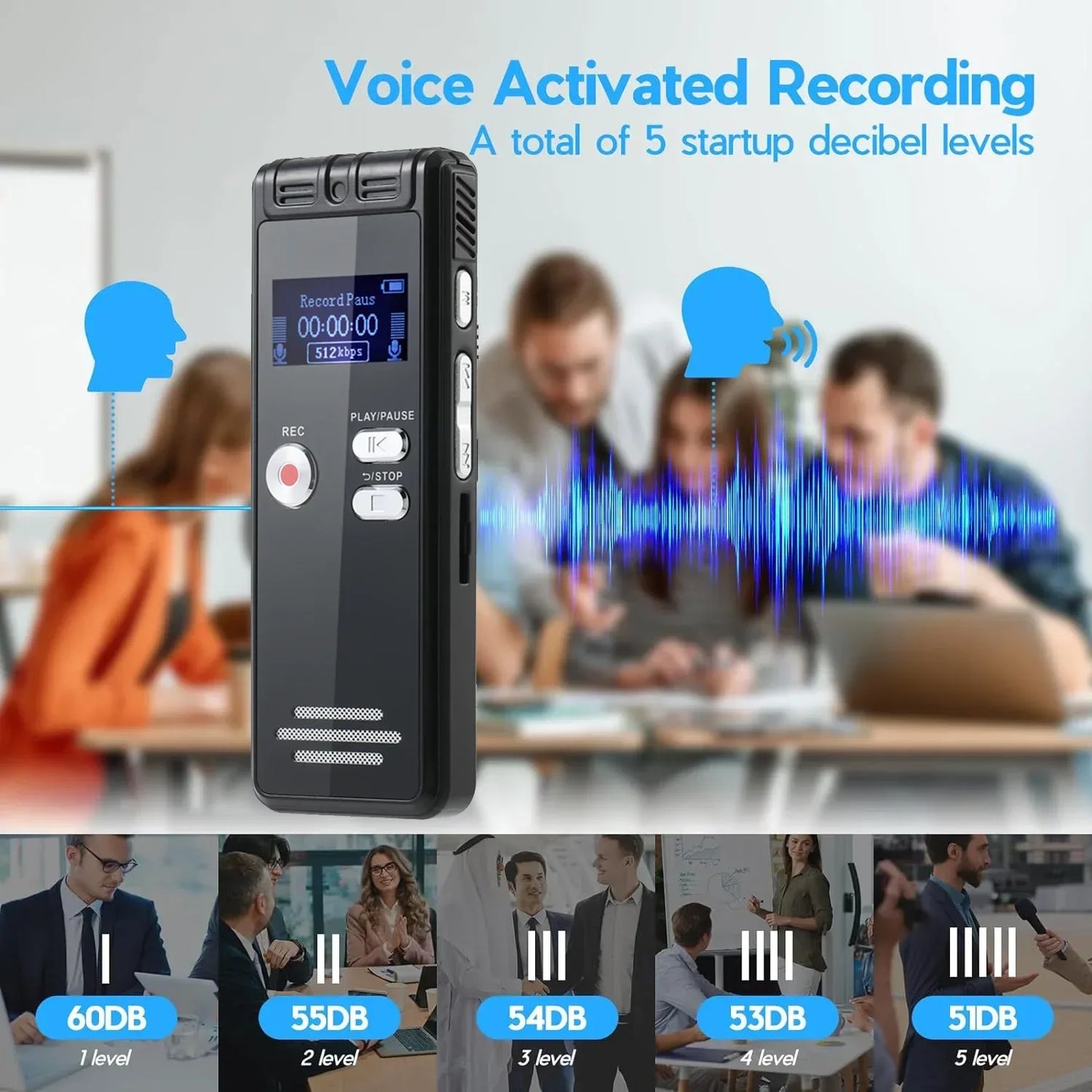 Digital Voice Activated Recorder with Playback - 2200 Hours Audio Recording Device, 1536Kpbs HD Dual MIC Tape Recorder Device fo