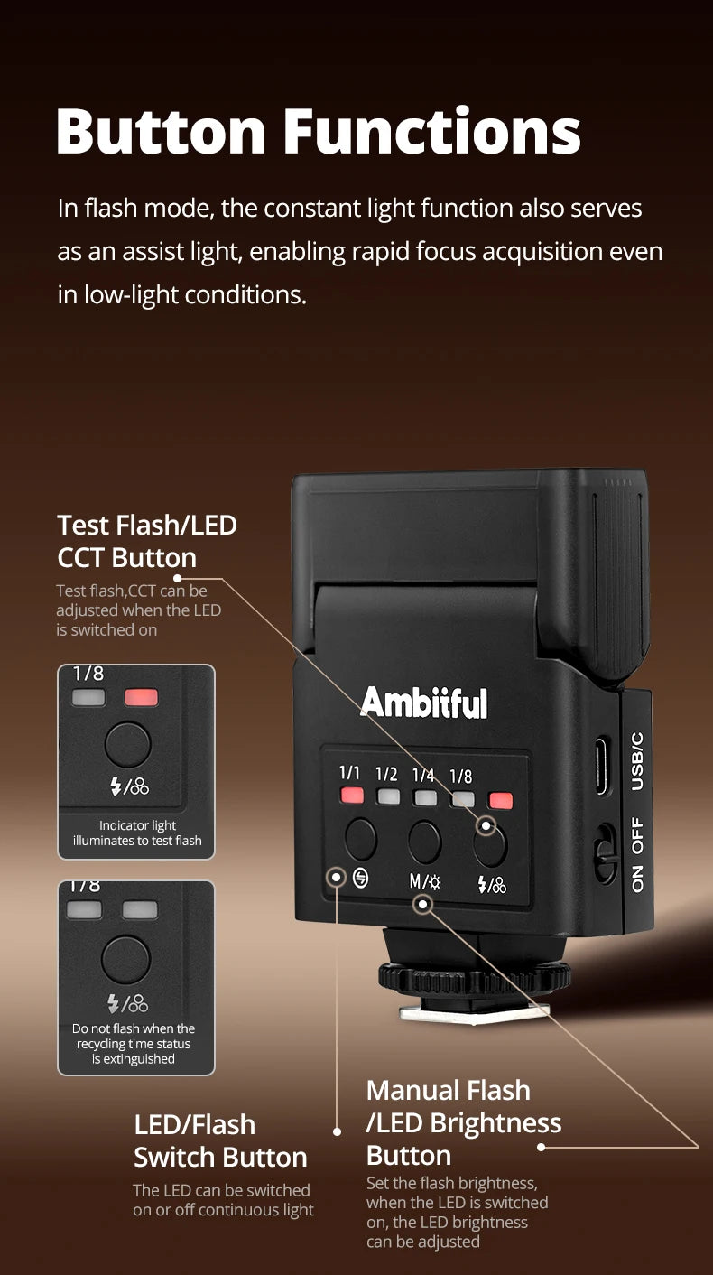 AMBITFUL AF10 Mini Camera Flash Speedlite On-top Flashlight For Sony Canon PENTAX Nikon FUJIFILM OLYMPUS