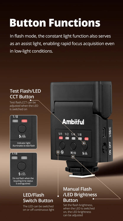 AMBITFUL AF10 Mini Camera Flash Speedlite On-top Flashlight For Sony Canon PENTAX Nikon FUJIFILM OLYMPUS