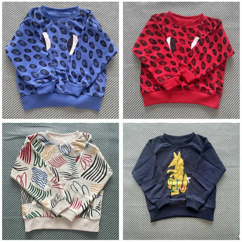 2025 Autumn Kids Sweaters Printed Girl Boy Casual Sweatshirts Long Sleeve Children Pullover Pant Set Clothes