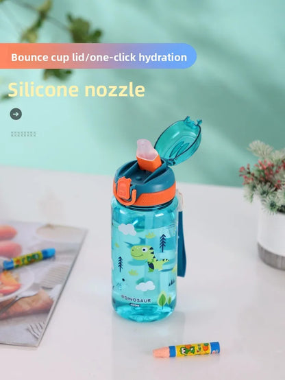 Dinosaur Themed Camping Bottle For Water Drinking Cup With Straw 600ml BPA Free Leakproof Kids Sports Bottle Lightweight Durable