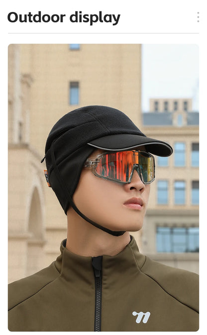 WEST BIKING Winter Cycling Cap With Brim Windproof Warm Sports Cap High Elastic Fleece Hiking Running Hat Cycling Equipment