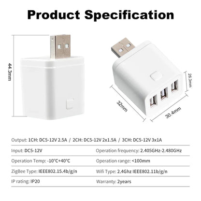 Tuya Smart WiFi/Zigbee Micro USB Adaptor Switch 5V Mini 1 2 3 USB Power Adaptor Smart Life Control Via Alexa Google Yandex Alice
