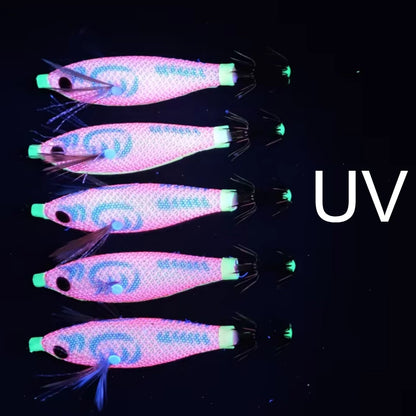 5pcs/box Horizontal Egi Set 8cm Glow Horizontal Squid Jig Real Shrimp Fishing Lure Saltwater Cuttlefish UV Shrimp Octopus Baits