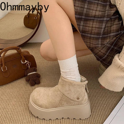 Winter Fashion Platform Heels Women Ankle Boots Keep Warm Height Increase  Short Booties Shoes Zapatos Mujer