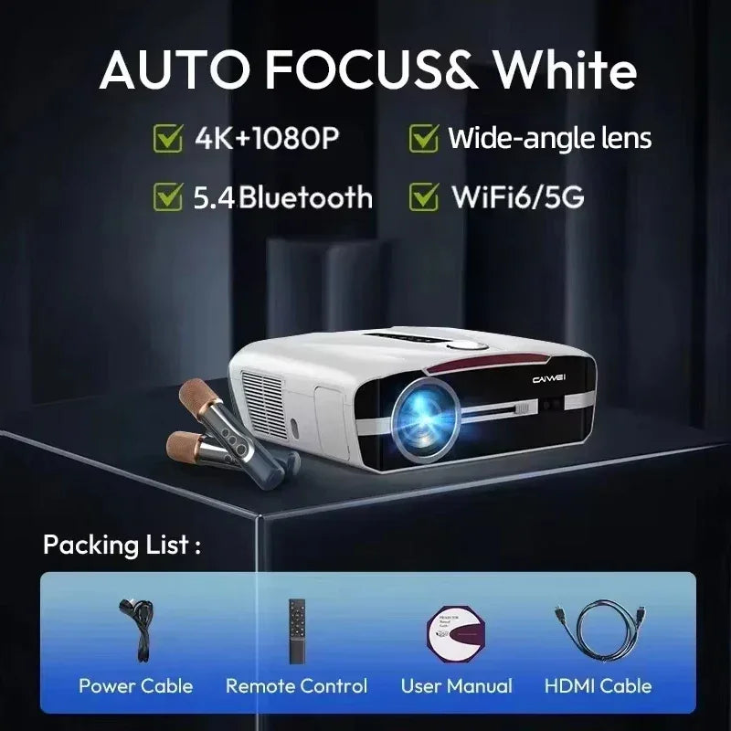 Smart 2K 4K Full HD 1080P Portable Projector Auto Focus Android WiFi Home Cinema Outdoor Game Video Beam Karaoke Projector
