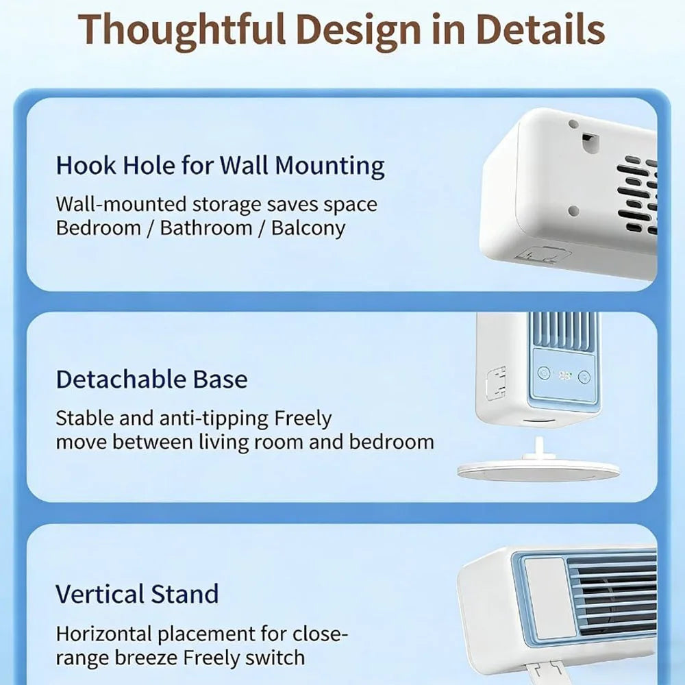 Portable Air Conditioner Fan 3600mAh Quiet Desktop Tower Fan Wall Circulating Fan 0-100 Speeds Adjustable Cooling Fan for Home
