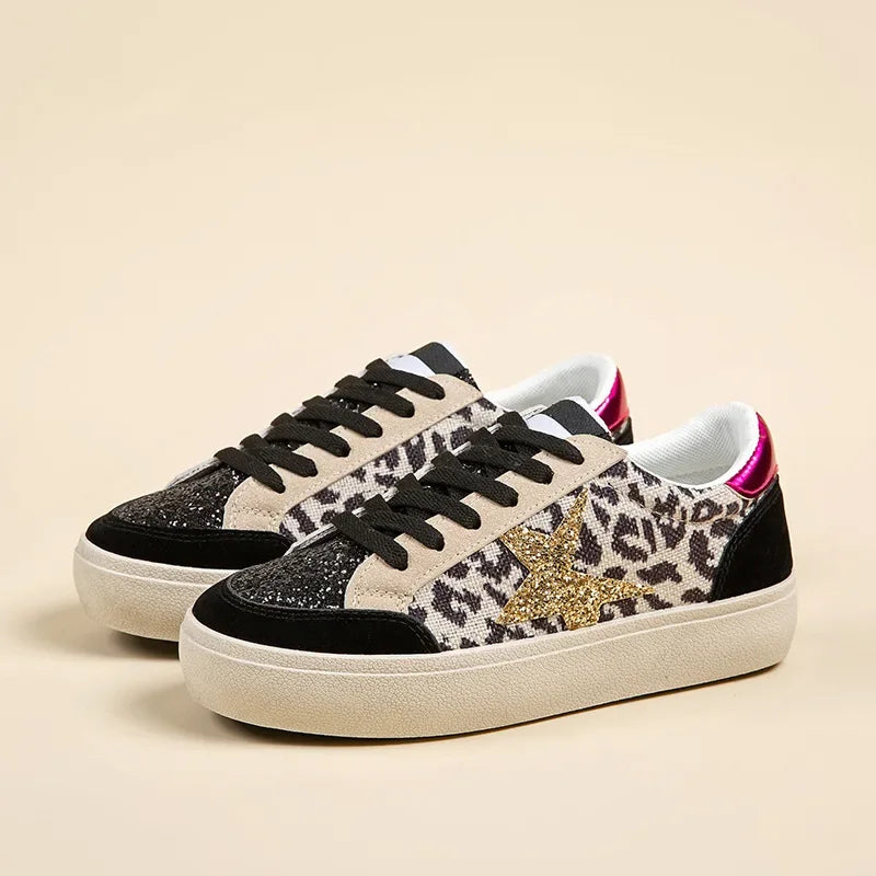 Kalsooni 2024 Autumn New Lightweight Sneakers Non-slip SoftThick Sole Casual Shoes for Women Sequins Star Patchwork Shoes