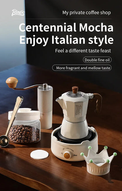 Bincoo Dual Valve Moka Pot Espresso Machine Extraction Coffee Mocha Pot，Electric Heating Furnace Italian Home Barista Tool 220V