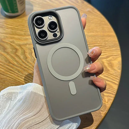 Luxury Wireless Charge Magsafe Transparent Phone Case For iPhone 11 12 13 14 15 16 Pro Max Plus Magnetic Matte Bumper Cover