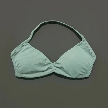 HISTELLO Strappy Bra Gym Top Women High Support Thin Strap Halter Sports Seamless Bras Scrunch Push-up Workout Yoga Tank Tops