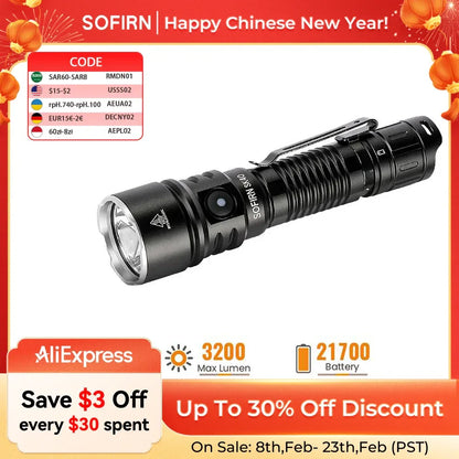 NEW SOFIRN SK40 3200lm Tactical Flashlight 580m Powerful Bright SFT70 LED IP68 waterproof Torch with Dual Switch