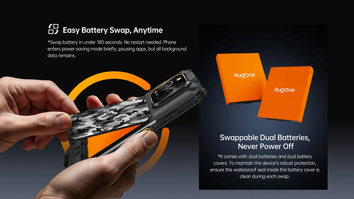 RugOne Xever 7 5G Rugged Phone Android 15 Smartphone 512GB ROM 12+12GB RAM 6.67" 120Hz AMOLED NFC 5500mAh Swappable Battery