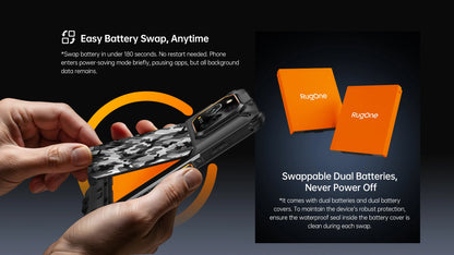 RugOne Xever 7 5G Rugged Phone Android 15 Smartphone 512GB ROM 12+12GB RAM 6.67" 120Hz AMOLED NFC 5500mAh Swappable Battery