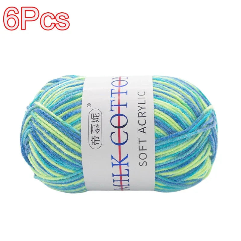6Pcs Dyed Milk Sweet Soft Cotton Crochet Wool Yarn Thick Yarn Fiber Hand Knitting Wool Crochet Yarn Threads for DIY Sweater
