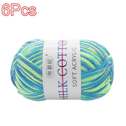 6Pcs Dyed Milk Sweet Soft Cotton Crochet Wool Yarn Thick Yarn Fiber Hand Knitting Wool Crochet Yarn Threads for DIY Sweater