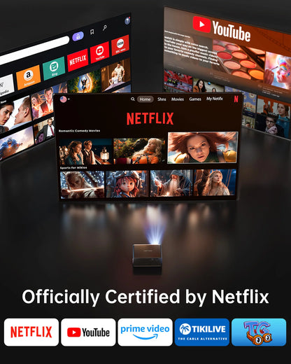 TOPTRO A1 4K Projector Official Netflix 1000ANSI Native 1080P Auto Focus & Keystone 38000 lumens BT5.2 WIFI6 Smart Home Theater