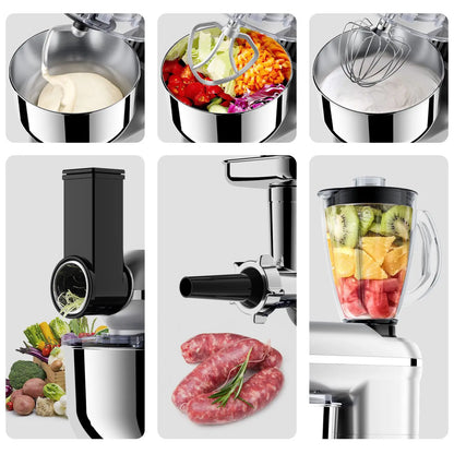5-in-1 Multifunction Electric Stand Mixer with Stainless Steel Mixing Bowl 6-Speed Blender & Meat Grinder-Kitchen Appliance