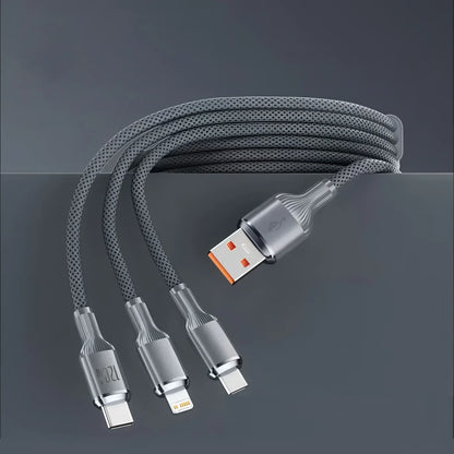 120W 3 In 1 Fast Charging Cable 3A For iPhone15 14 13 12 11 X Pro Max Micro USB Type-C Phone Charger USBC Data Cable 1.2M