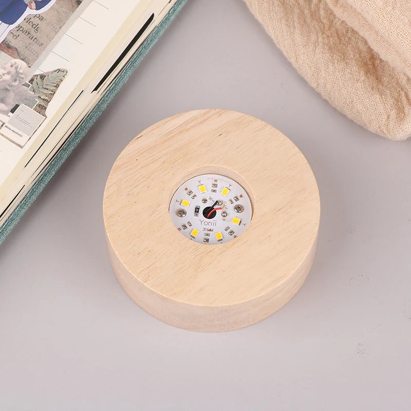 1PC Battery Operated 8/10cm Round Wooden LED Light Dispaly Base Stand Holder Table Night Lamp Base Crystal Glass Art Ornaments