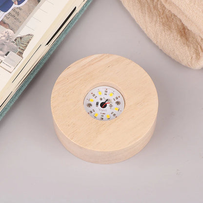 1PC Battery Operated 8/10cm Round Wooden LED Light Dispaly Base Stand Holder Table Night Lamp Base Crystal Glass Art Ornaments