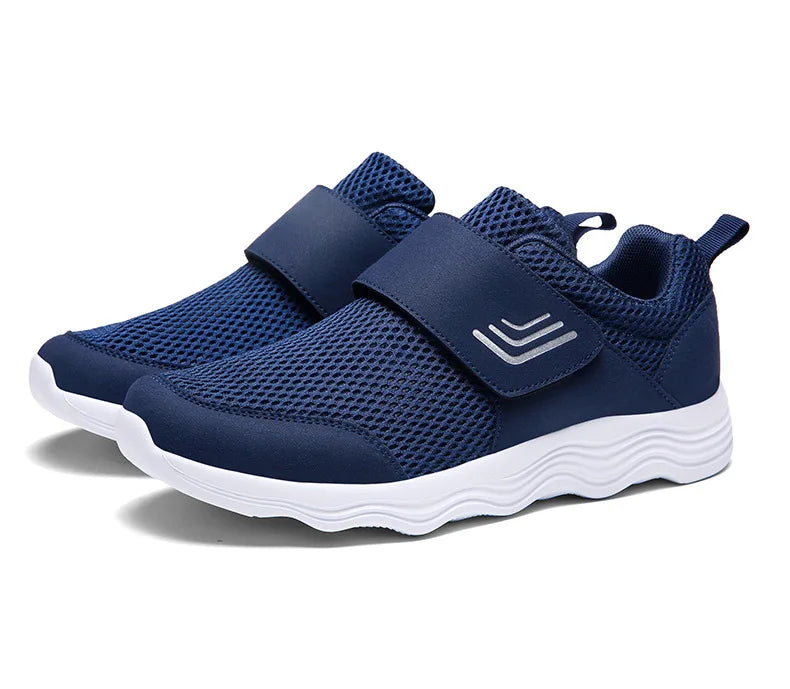 Men's Lightweight Sneakers With Hook And Loop Fastener, Casual Breathable Mesh Comfy Trendy Anti-skid Shoes For Walking