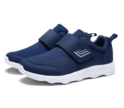 Men's Lightweight Sneakers With Hook And Loop Fastener, Casual Breathable Mesh Comfy Trendy Anti-skid Shoes For Walking
