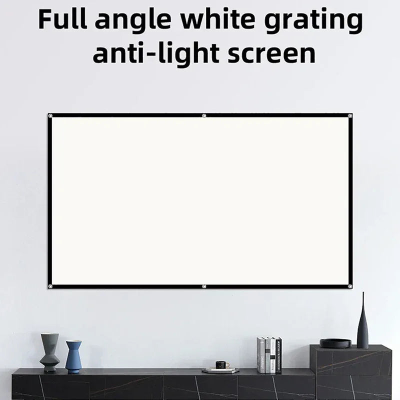 VEIDADZ Projector Screen White Grid Anti-Light 160°Viewing Angle 60 84 100 120 130inch Black Border Metal Hook Reflective Screen