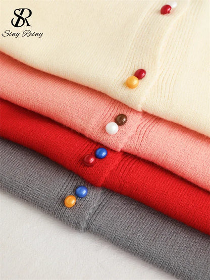 SINGREINY Knitted Solid Soft Sweater Cardigan Ladies O-Neck Full Sleeves Pearls Buttons Chic Design Autumn Casual Warm Pullover