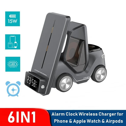 Wireless Charger Stand 5 In 1 Alarm Clock For IPhone 15 14 13 12 Pro Max 8 X XS XR iWatch 8 7 6 5 Airpods Fast Charging Station