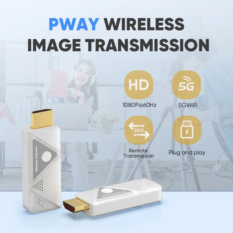 Wireless HDMI 1TX and 1RX HDMI Extender Kit 30M 1080P/4K Plug&Play for Streaming Video/Camera/Phone To Monitor/Projector/HDTV