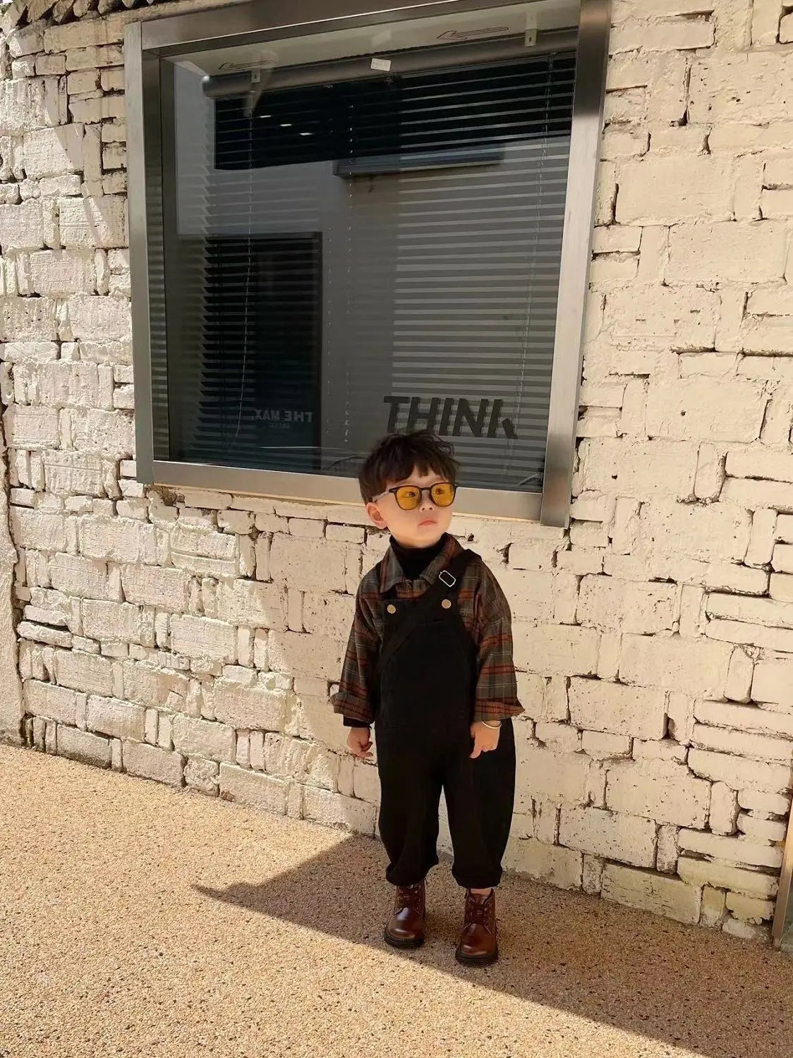 Korean Children's Clothing Girl Boys Suspender Pants+ Checkered Shirt Set Girls Baby Shirt Outfits Spring Autumn Kids Jeans Sets