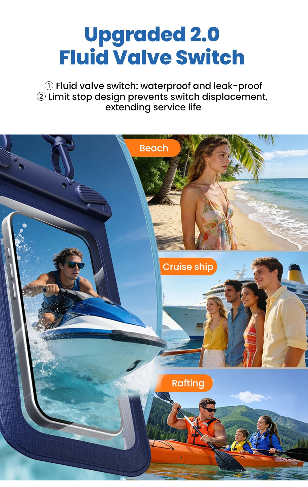 IPX8 Waterproof Phone Pouch 7.5" Universal Dry Bag Underwater Touch Screen Phone Casefor Swimming Rafting Beach