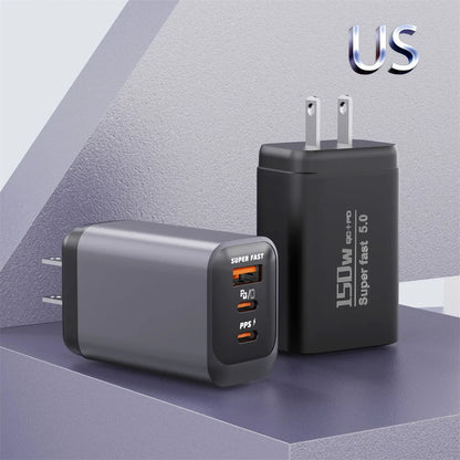 150W Fast Charger 3 Ports USB C PD3.0 QC3.0 Super Fast Wall Adapter for iPhone 17 16 Pro Samsung S24 Xiaomi 15 Huawei EU UK US