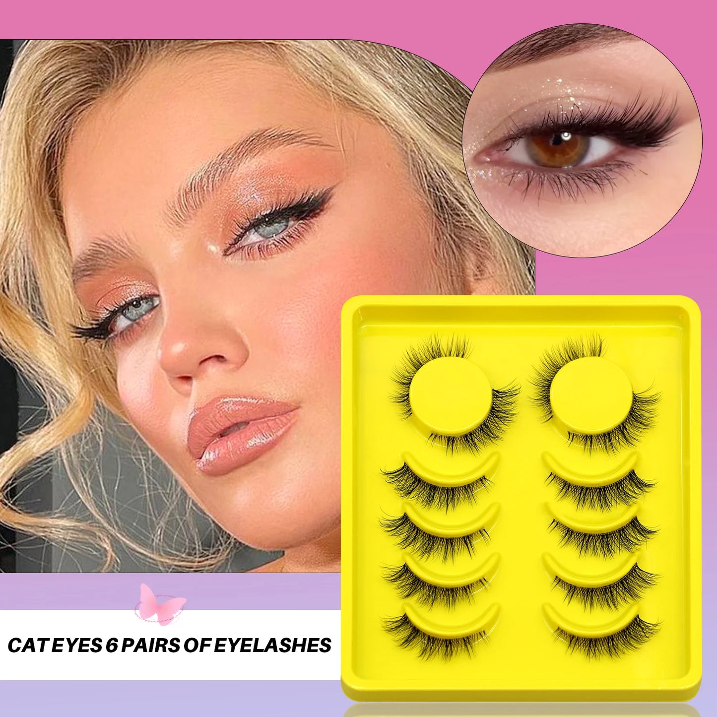 GROINNEYA Half Lashes Cat Eye Lashes Soft Natural Clear Band Lashes Natural Look Faux Mink Wispy Mink Eyelashes Makeup