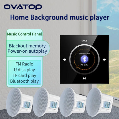 Home Background music player system audio in wall power amplifier bluetooths TF USB FM radio AUX controls panel ceiling speakers
