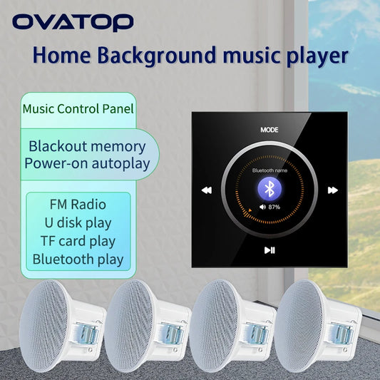 Home Background music player system audio in wall power amplifier bluetooths TF USB FM radio AUX controls panel ceiling speakers