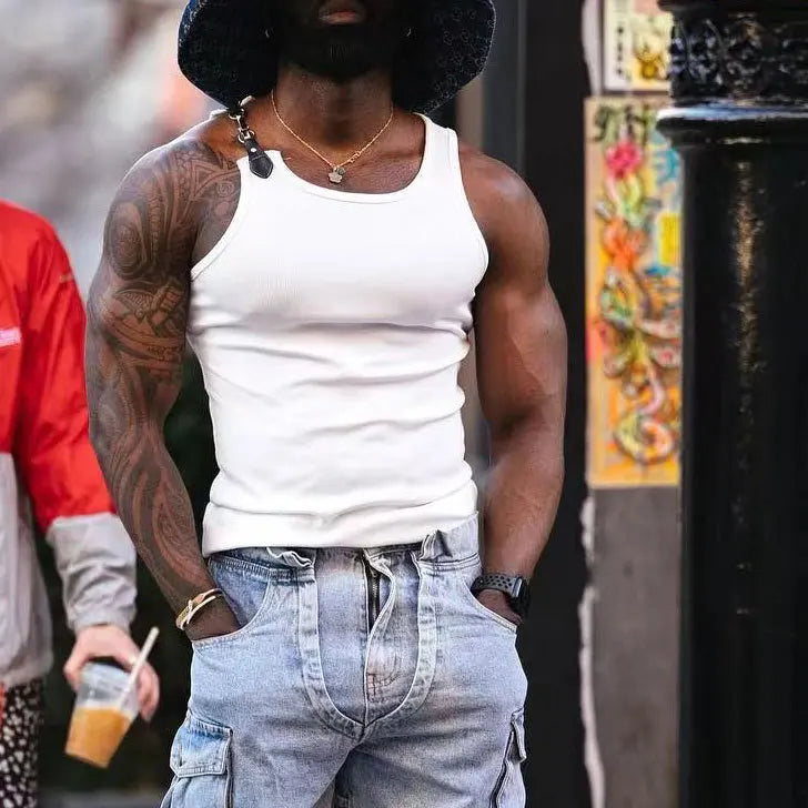 2026 Streetwear Men's Sexy Chain Button Straps Tank Tops Hip Hop Vest T-shirts Men Sleeveless Elastic Slim Fitness Muscle Vests