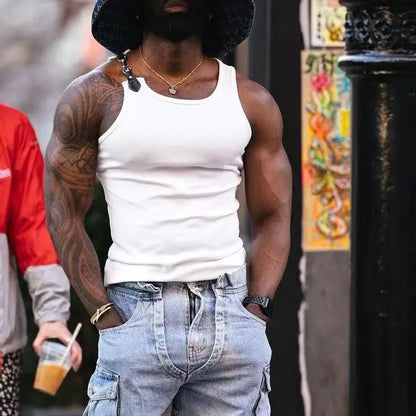 2026 Streetwear Men's Sexy Chain Button Straps Tank Tops Hip Hop Vest T-shirts Men Sleeveless Elastic Slim Fitness Muscle Vests