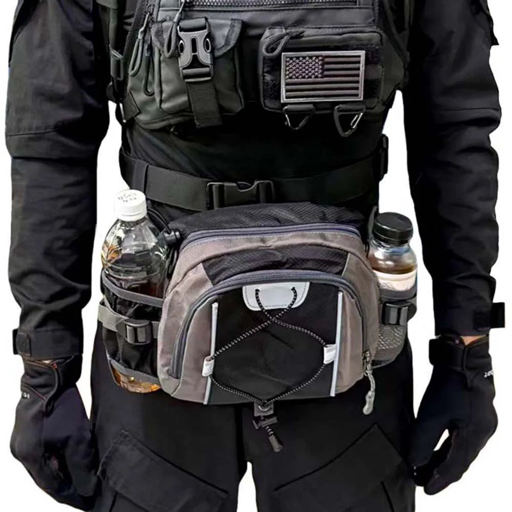 Multi-functional sports water bottle waist bag, men's and women's universal running backpack, outdoor hiking waist bag